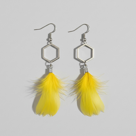 kolczyki z piórami Kolczyki geometryczne z żółtymi piórkami