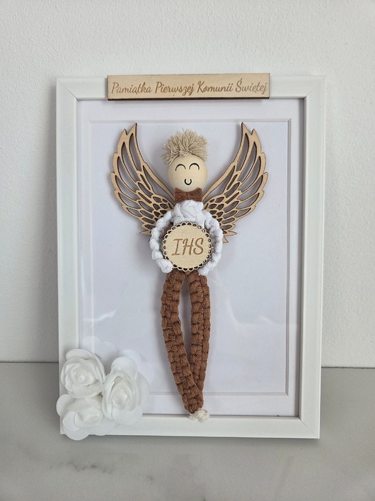 komunia - pozostałe Wyjatkowy Anioł Stróż w ramce,ręcznie robiona pamiątka Komunii Chrztu