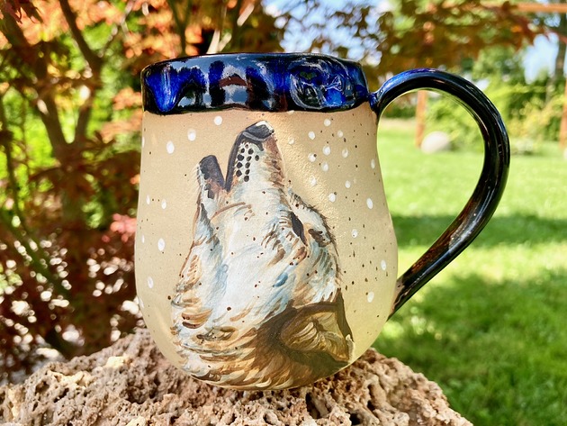Kubek ręcznie malowany "Wilk" NG Autorska bizuteria ceramiczna
