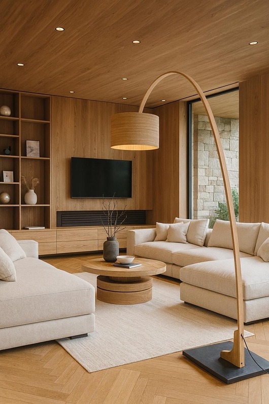 lampy podłogowe Lampa podłogowa LEEA YOGA - Lampa wykonana ręcznie z dębu i czarnego granitu.