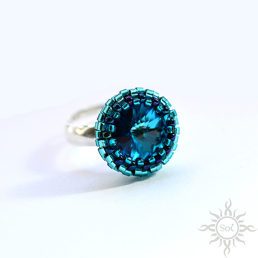Bermuda blue, pierścionek, kryształ Swarovski Sol