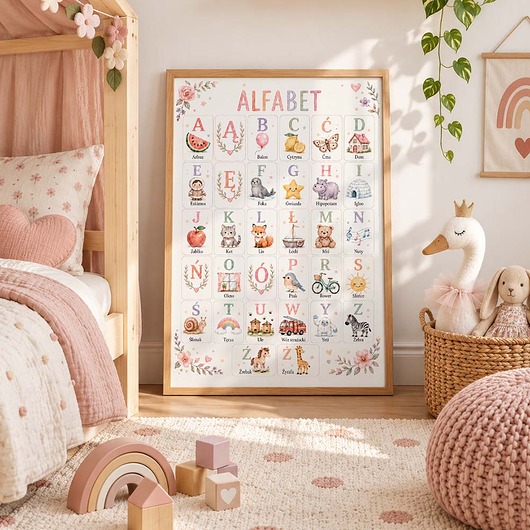 obrazy i plakaty do pokoju dziecięcego Plakat edukacyjny ALFABET dla dziewczynki