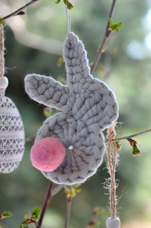 ozdoby wielkanocne Szydełkowe zajączki ze sznurka 5szt