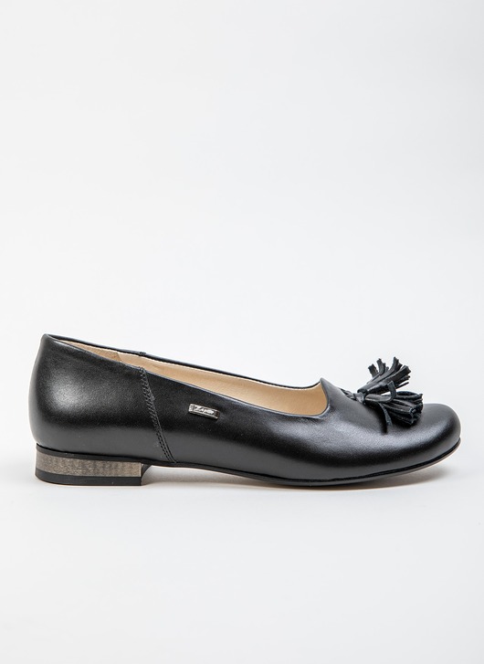 baleriny damskie ELEGANCKIE BALERINKI Z CHWOSTEM-SKÓRA NATURALNA - MODEL 009 - KOLOR CZARNY LICO