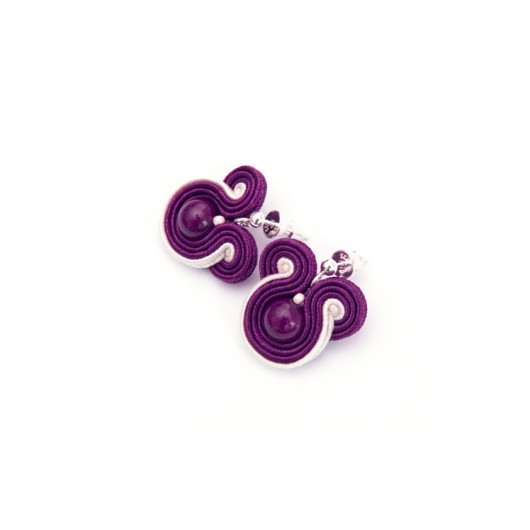 Kolczyki soutache ślubne mini fiolet maanuela