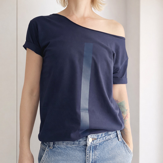 t-shirt damskie Kreska granatowa na granatowym Oversize