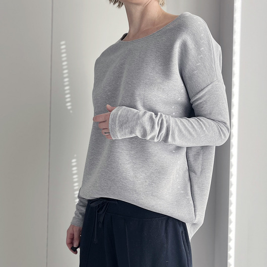 bluza bez kaptura damska Gruby Wąski rękaw Szary