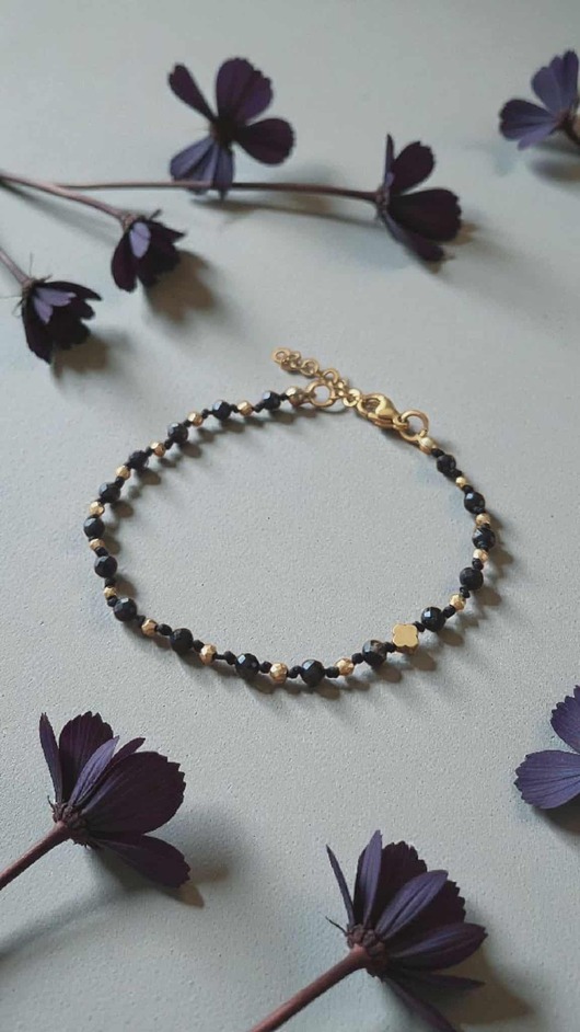 bransoletki - inne Bransoletka Velina z kamieni naturalnych czarny turmalin i hematyt