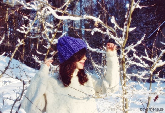 czapki damskie Chabrowa czapka  chunky beanie  z wełną