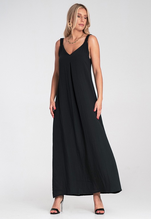 sukienki maxi damskie Długa sukienka maxi oversize z wiskozy bez rękawów z dekoltem w serek - M1194
