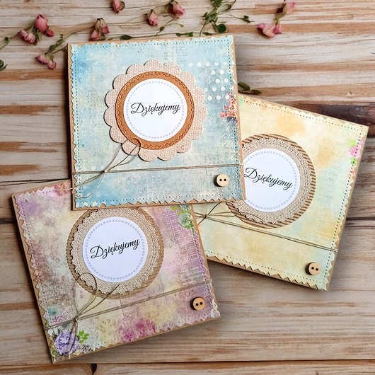kartki scrapbooking DZIĘKUJEMY :: zestaw 3x kartka handmade :: PODZIĘKOWANIE : vintage III