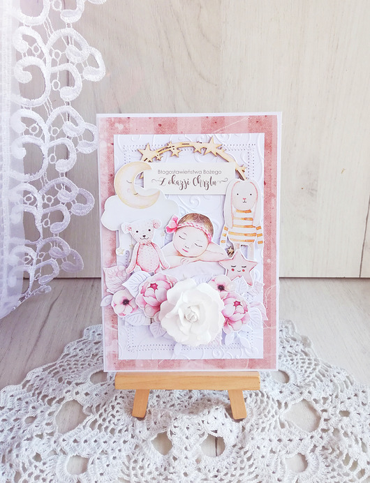 Kartka na chrzest Baby Joy dziewczynka GOTOWA Lulaczkowo