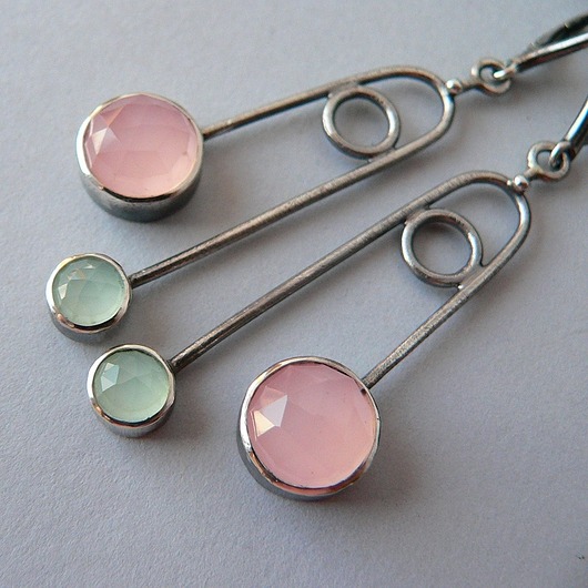 kolczyki srebrne Kolczyki srebrne -pudrowy róż i mięta-