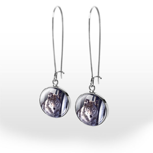 kolczyki szklane Kolczyki - Szary wilk -  wiszące