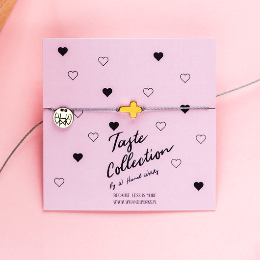 WHW Taste Gold Cross On Grey String w hand works
