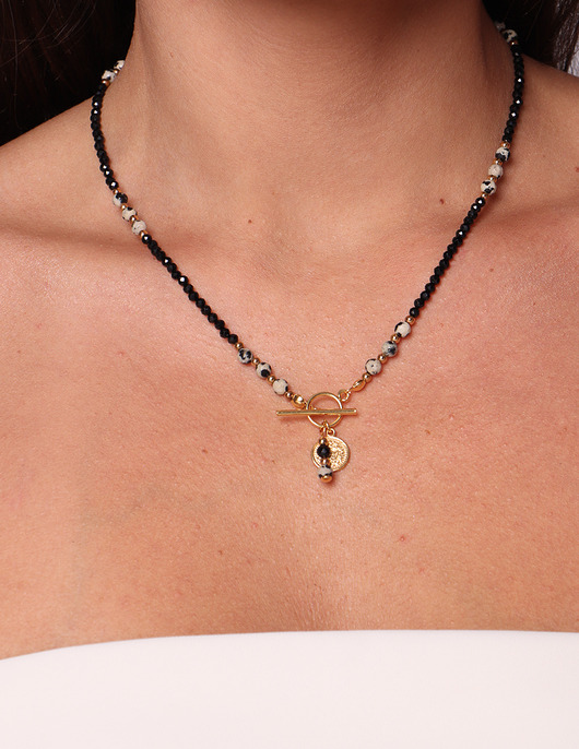 naszyjniki - inne Naszyjnik z kamieni naturalnych czarny turmalin i jaspis dalmatyński