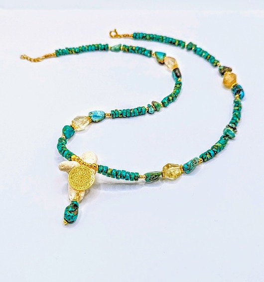 chokery Naszyjnik turkusowy z cytrynami i mandalą