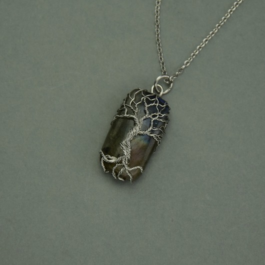 wisiory Wisior kolorowy labradoryt drzewo życia wire wrapping