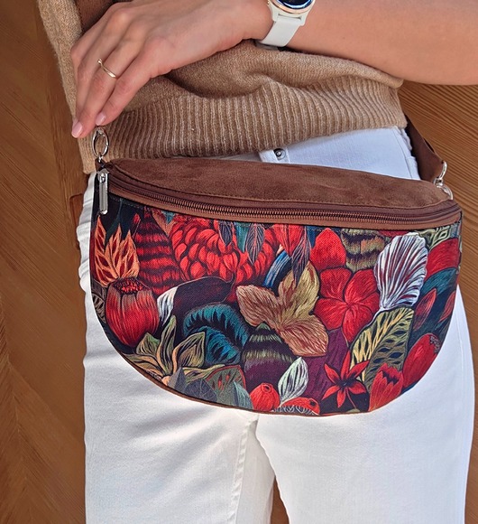 saszetka nerka Nerka brąz czekolada KOLOROWE KWIATY