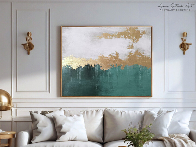 obrazy ŚWIETLISTA CISZA  Ręcznie malowany obraz ze złotem 100x70 cm