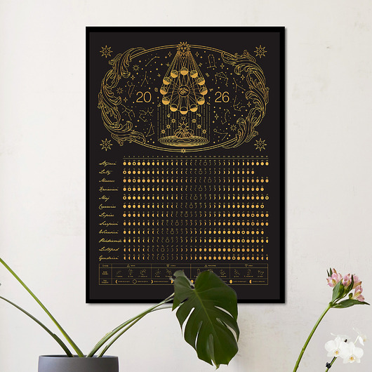 plakaty Kalendarz Faz Księżyca 2026 - Plakat Black format 40x50cm