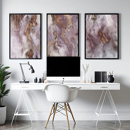 plakaty Plakat Tryptyk Marmurowy Blask Fioletu