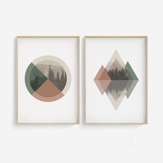 plakaty Zestaw 2 geometrycznych grafik na ścianę, skandynawski styl, nordic style.
