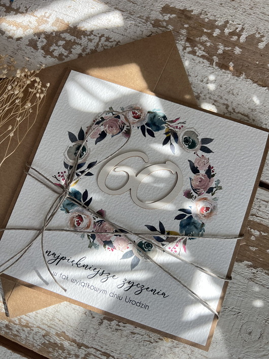 kartki scrapbooking Ręcznie robiona kartka na 60 urodziny, pomysł prezent