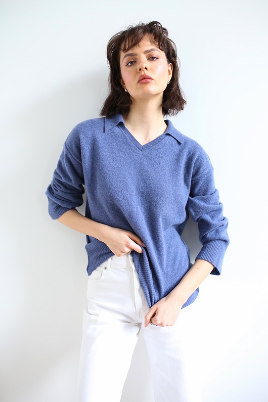 swetry damskie  Sweter polo Sven niebieski