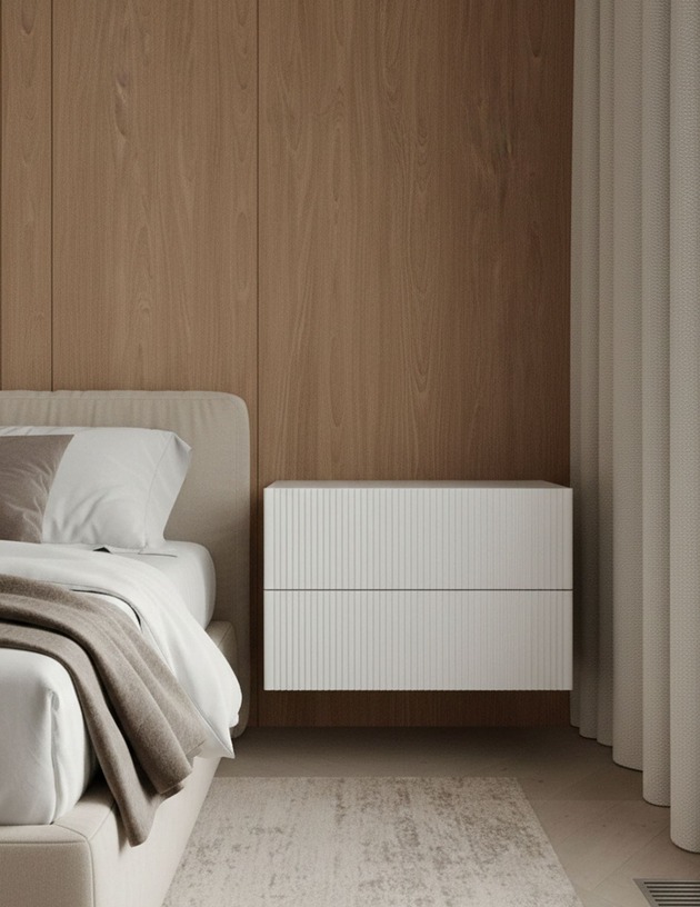 szafki Wisząca szafka nocna z ryflowanymi frontami.