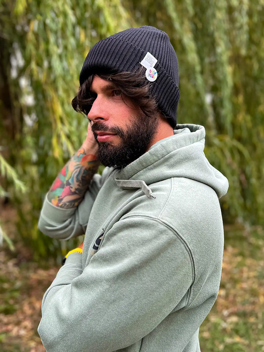 czapki i kapelusze męskie Męska czapka beanie z bawełny logo kolorowe Czarna