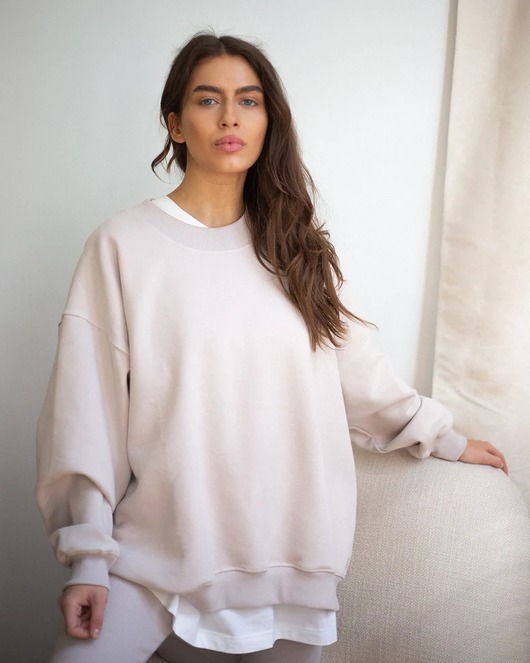 bluza bez kaptura damska Caffe latte bluza bawełniana Cheer long