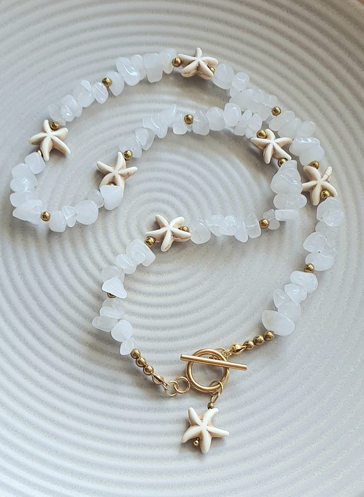 chokery Naszyjnik choker -kwarc mleczny