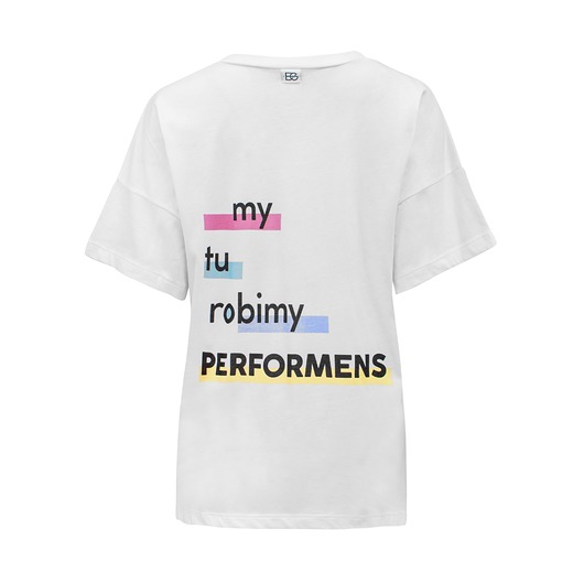 t-shirt damskie Biały T-shirt z napisem PERFORMENS