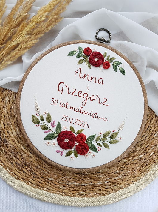 dodatki - różne Tamborek ELEGANCKI HAFT NA ROCZNICĘ ŚLUBU - pamiątka, rocznica, ślub