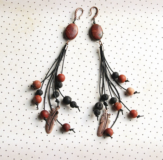UNIKATOWE kolczyki :: BOHO :: copper & black kaktusia