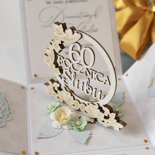 kartki scrapbooking 60 rocznica ślubu, diamentowe gody, exploding box, kartka 3d