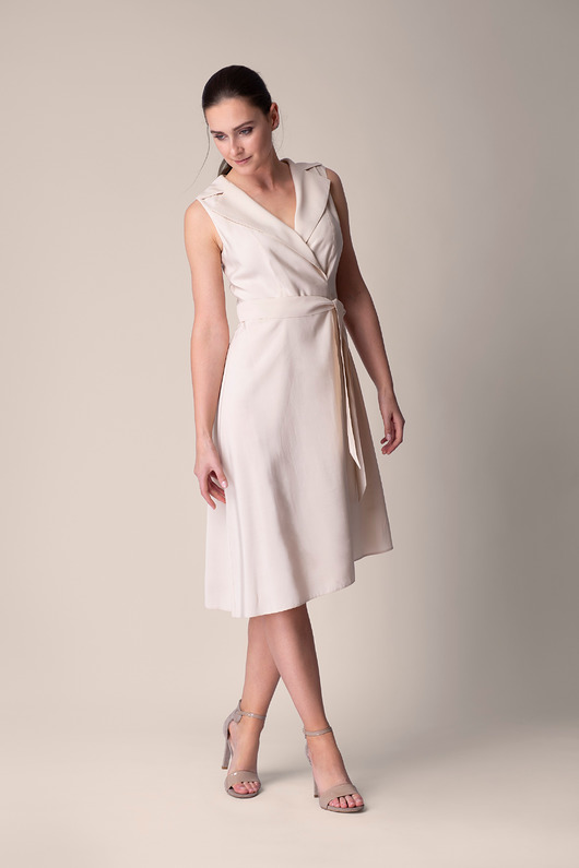 sukienki midi damskie True beige dress - lekka asymetryczna sukienka beż