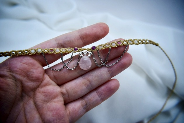 chokery Choker Naszyjnik Miłość. Kwarc Różowy.