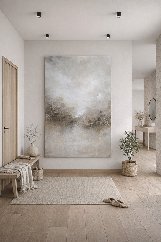 obrazy Duży obraz abstrakcja w neutralnych beżach i bieli XXL 150 x 90 cm