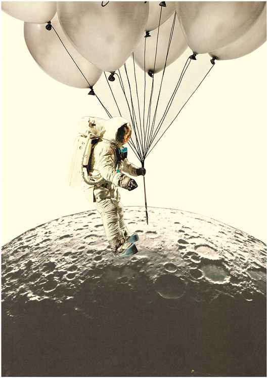 Plakat Balloon on the moon - Kolaż analogowy - wydruk Magda Rzeźniczak