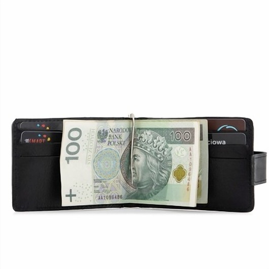 portfele męskie Portfel Męski z Klipsem na Banknoty I Karty Skóra Jucht Czarny BW48