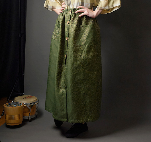 spódnice midi Spódnica zielono -złota w stylu vintage zapinana na guziki