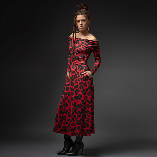 sukienki midi damskie Sukienka z odsłoniętymi ramionami - Sandra Solar Tropic