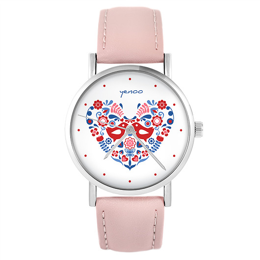 zegarki damskie Zegarek - Folkowe ptaszki - pudrowy róż