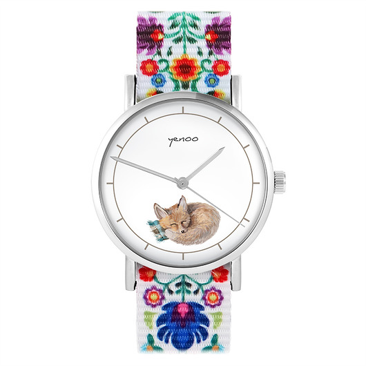 zegarki damskie Zegarek - Lisek - folk biały, nato