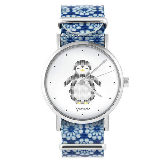 zegarki damskie Zegarek - Pingwin - niebieski, kwiaty