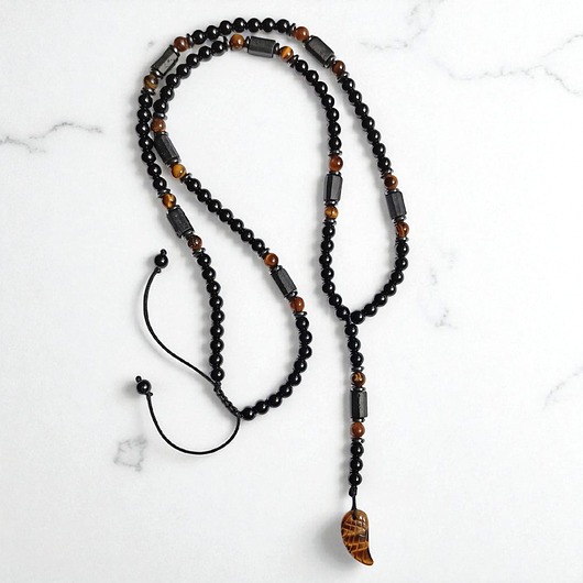 biżuteria męska WING : tygrysie oko, onyks, turmalin : naszyjnik długi : skrzydło anioła