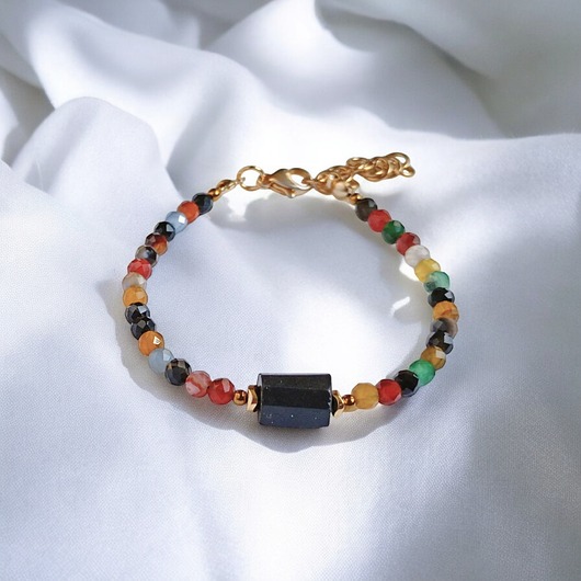 bransoletki z kamieni naturalnych Czarny turmalin i agat jesienny : bransoletka z regulacją