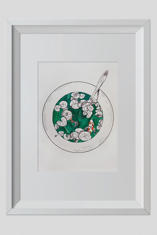 grafiki i ilustracje Rysunek Koi Grafika 32x24cm + biała rama
